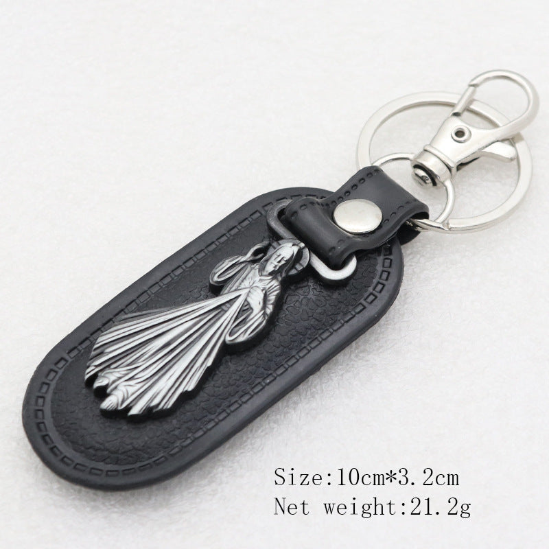 St.Benedict Guadalupe Miraculous Medal Keyrings Leather Car Key Chains