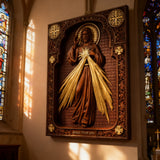 The Sacred Heart and Divine Mercy Jesus Christ Wood Wall Plaque