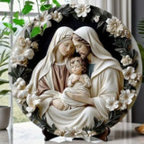 Christian Holy Family Relief Decorative Plaque - 8 Inch / 12 Inch Aluminum Waterproof Religious Wall Art (with Mounting Accessories)