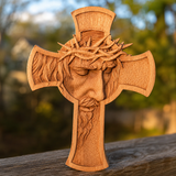 Sacred Thorn Crown Wooden Cross ✝️ | Hand-Carved Beechwood Crucifix with Crown of Thorns