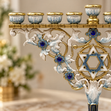Elegant Blue & Gold Nine-Branch Hanukkah Menorah