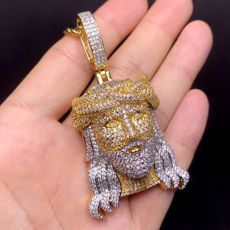 Crucifixion Crown of Thorns Zirconia Men's Hip Hop Pendant Necklace