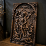 Hand-Carved Archangel Saint Michael Wood Wall Plaque | Catholic Home Decor | Christian Wall Art
