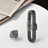 Archangel Michael Titanium Steel Bracelet S925K Silver Ring Set