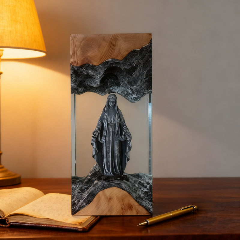 Virgin Mary Resin & Wood Night Light Ornament (Plug-in Version)