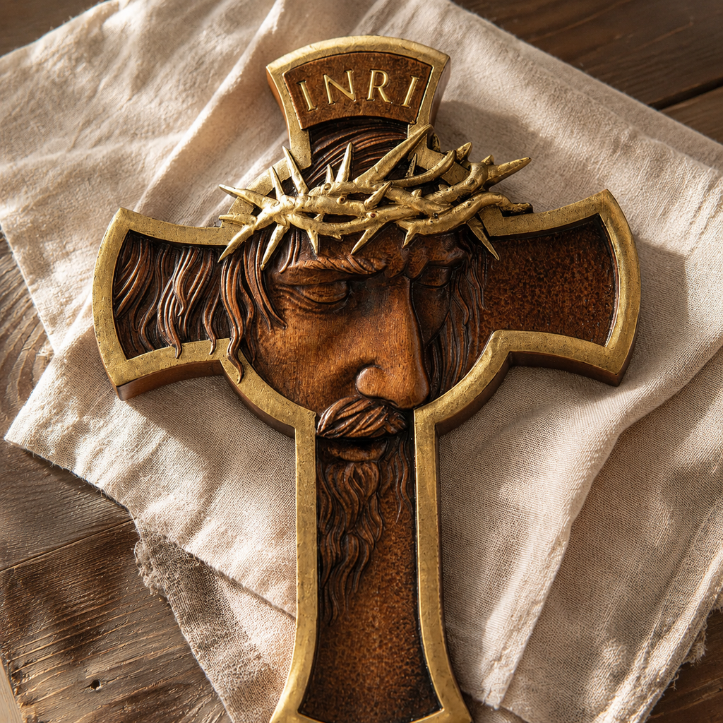 Sacred Thorn Crown Wooden Cross ️ | Hand-Carved Beechwood Crucifix with ...