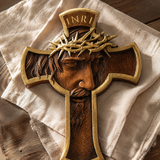 Sacred Thorn Crown Wooden Cross ✝️ | Hand-Carved Beechwood Crucifix with Crown of Thorns for Christian home decor and prayer spaces