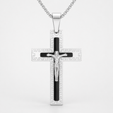 Vintage Greek Key Border Two Tone 3D Crucifix Stainless Steel Necklace