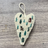 Hand-Embroidered Christmas Heart Ornaments - Reindeer/Gingerbread Man Design for Christmas Tree