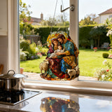 🕊️ Holy Family & Lambs Stained-Glass Acrylic Suncatcher: A Christian Symbol of Love & Flock