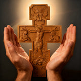 Hand-Carved Beechwood Religious Cross: A Sacred Artistic Testament to Christian Faith