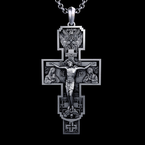 S925K Silver Orthodox Crucifixion Necklace