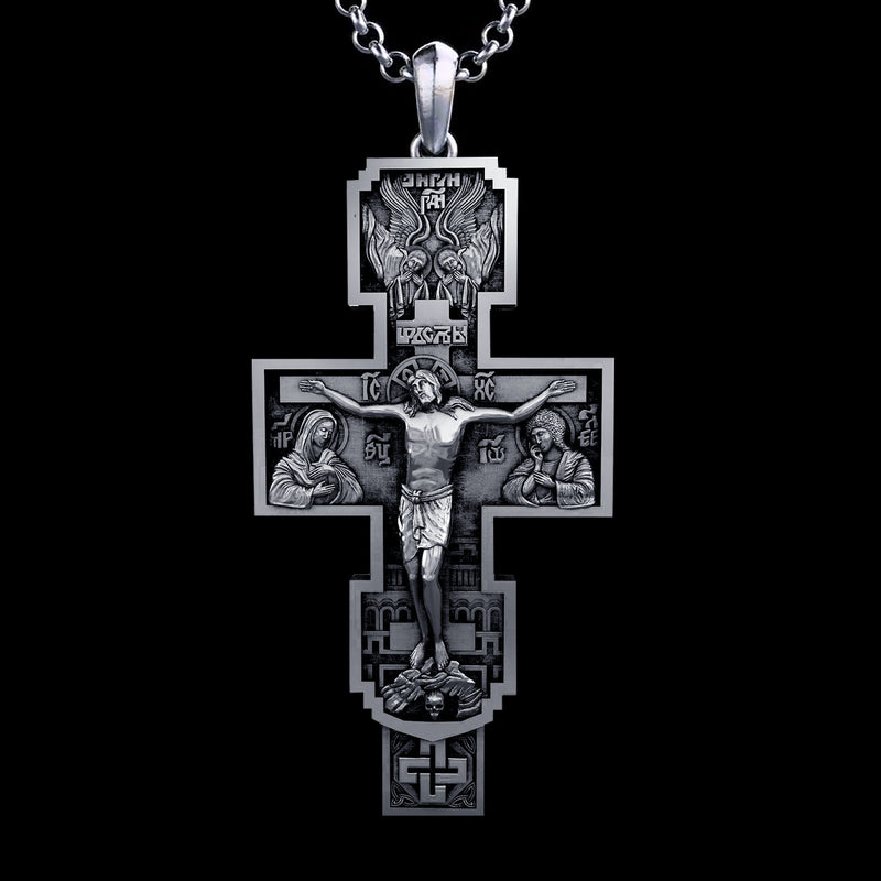 S925K Silver Orthodox Crucifixion Necklace