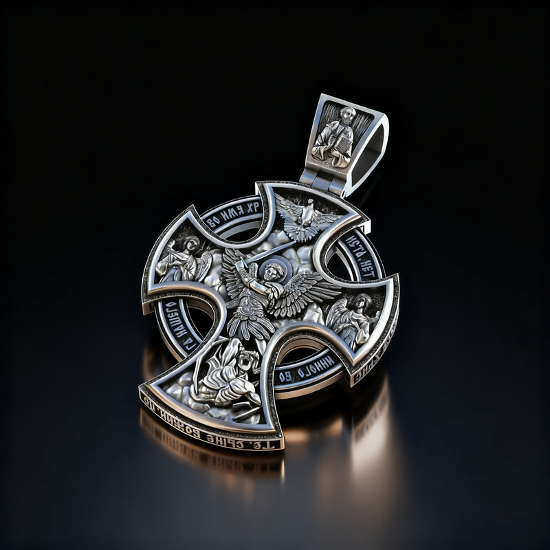 Double Sided 925 Sterling Silver Religious Pendant - Crucifixion of Christ & St. Michael Medal - Choose from 5 Chain Styles - Free Polishing Cloth