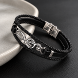 Men's Treble Clef Leather Bracelet – Stainless Steel Music Note Jewelry, A Meaningful Gift for Music Lovers