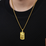 Mens gold color Lord's Prayer & Crucifix Jesus Piece Christ Dog Tag Pendant 24"inch Miami Cuban Chain Hip Hop Necklace