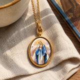 3D Enamel Our Lady of Grace Oval Necklace, Double Sided Tree of Life Stainless Steel Pendant