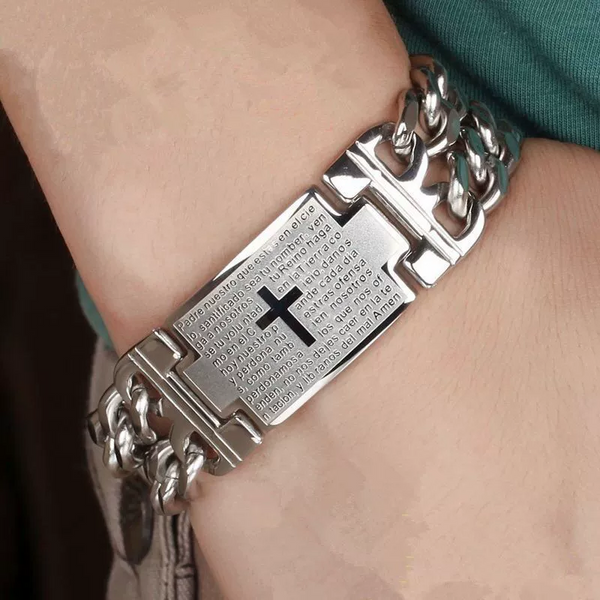 Men's Stainless Steel Cross - Bible Bracelet