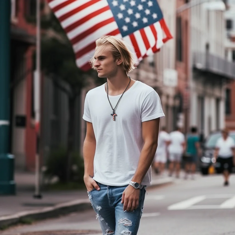 American Flag Cross Necklace