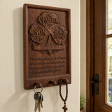 Holy Trinity Wooden Key Holder – Hand-Carved Walnut Wall Plaque with Matthew 28:19
