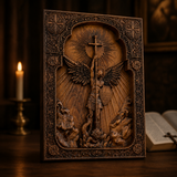 Archangel Michael Square Wooden Icon Religious Gifts - Best Wood Carving Wall Decor