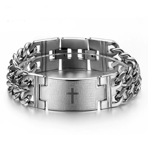 Men's Stainless Steel Cross - Bible Bracelet
