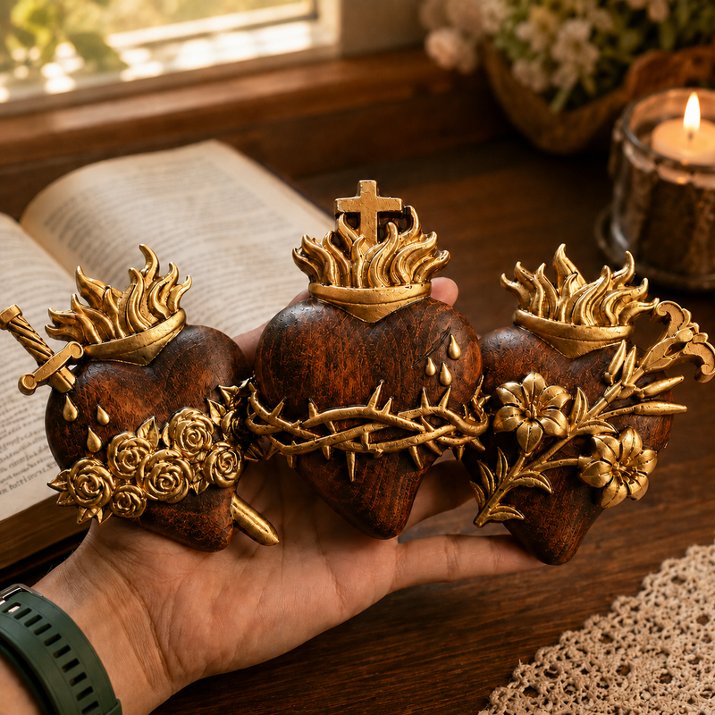 Holy Family Three Sacred Hearts Wooden Wall Decoration – BGCOPPER
