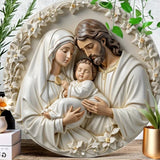 Christian Holy Family Relief Decorative Plaque - 8 Inch / 12 Inch Aluminum Waterproof Religious Wall Art (with Mounting Accessories)