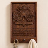 Holy Trinity Wooden Key Holder – Hand-Carved Walnut Wall Plaque with Matthew 28:19
