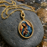 Our Lady of Guadalupe Gold-Tone Oval Pendant Necklace – Double-Sided Virgin Mary Christian Jewelry