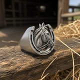 Titanium steel Lucky Horseshoe Horse Head Ring