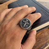S925 Sliver Jesus Crucifixion St. Benedict Medal Ring