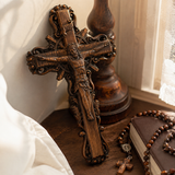 Hand-Carved White Ash Wood Cross - Sacred Christian Home Altar Decor for Christmas & Spiritual Gifting