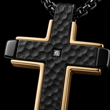 Hammered Two-Tone Stainless Steel Cross Necklace – Strength, Faith & Rugged Elegance