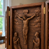 The Life of Christ Hand-Carved Beechwood Triptych – From Nativity to Resurrection Glory