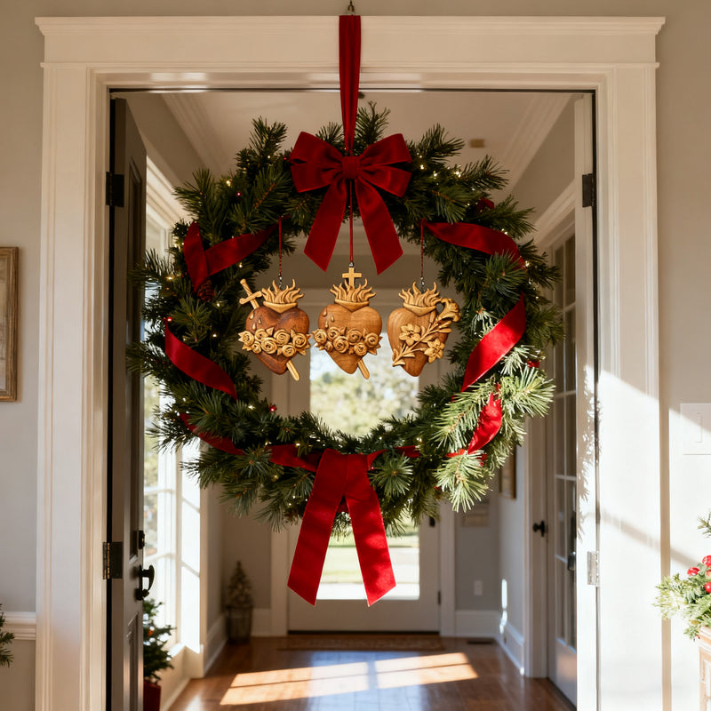 Holy Family Three Sacred Hearts Wooden Wall Decoration