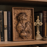 Hand-Carved Sacred Heart of Jesus Beech Wood Plaque – A Quiet Reminder of Christ’s Mercy at Home