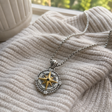 S925 Sterling Silver Rotating Compass Pendant Necklace