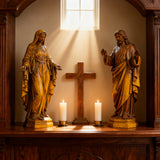Hand Carved Sacred Heart of Jesus Virgin Mary Wooden Tabletop Ornament