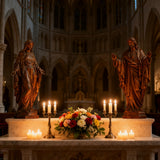 Hand Carved Sacred Heart of Jesus Virgin Mary Wooden Tabletop Ornament
