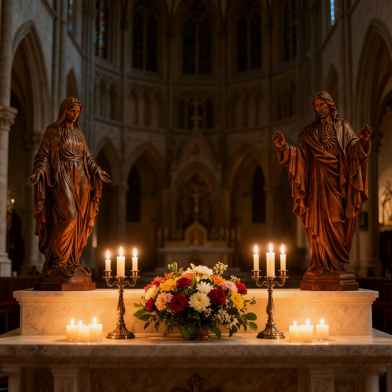 Hand Carved Sacred Heart of Jesus Virgin Mary Wooden Tabletop Ornament