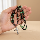 Natural Stone Rosary Cross Necklace – Faith, Earth & Timeless Devotion