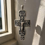 S925 Silver Orthodox Crucifixion Necklace – Detailed Christian Cross Pendant with 24-Inch Chain