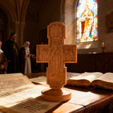 Double-Sided Icon Wood Carving ✝️ | Hand-Carved Crucifix & Saints Beechwood Wall Art