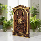 Sacred Heart of Jesus Hand-Carved Beechwood Relief - Divine Mercy Home Altar Decor