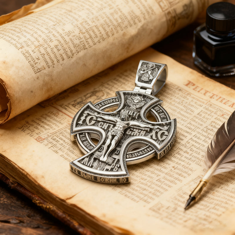 Double Sided 925 Sterling Silver Religious Pendant - Crucifixion of Christ & St. Michael Medal - Choose from 5 Chain Styles - Free Polishing Cloth