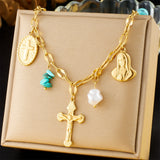 Gold-Tone Christian Charm Necklace: Faith Meets Boho Elegance