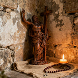 “He Is Risen” — Hand-Carved Boxwood Jesus Resurrection Statue | Symbol of Hope, Faith & New Life