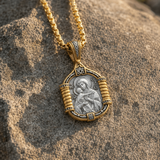 Handmade S925K Silver Madonna Holding Child Necklace