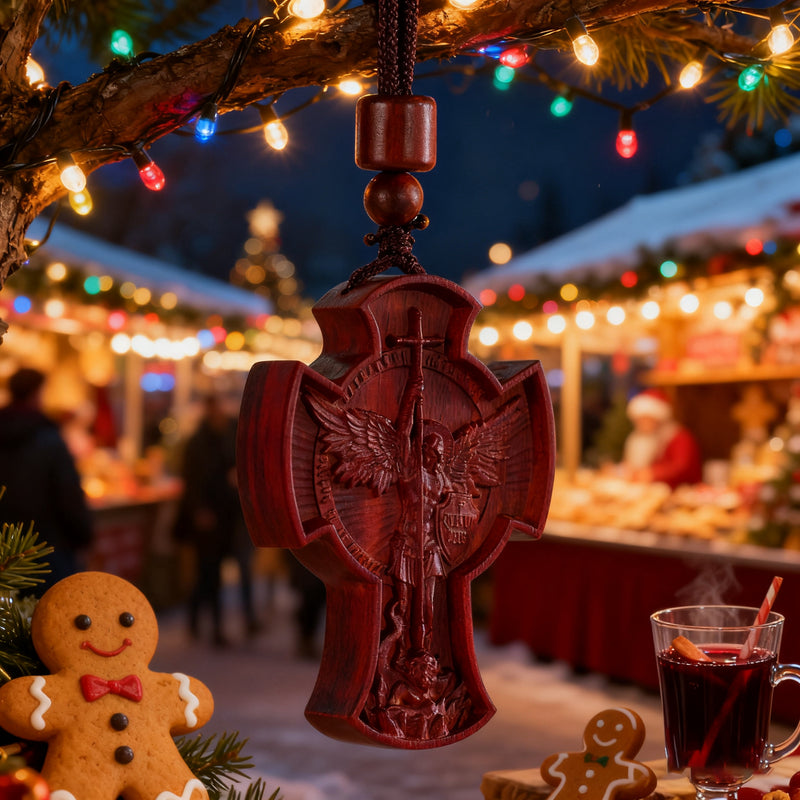 St. Michael the Archangel Wooden Cross Pendant